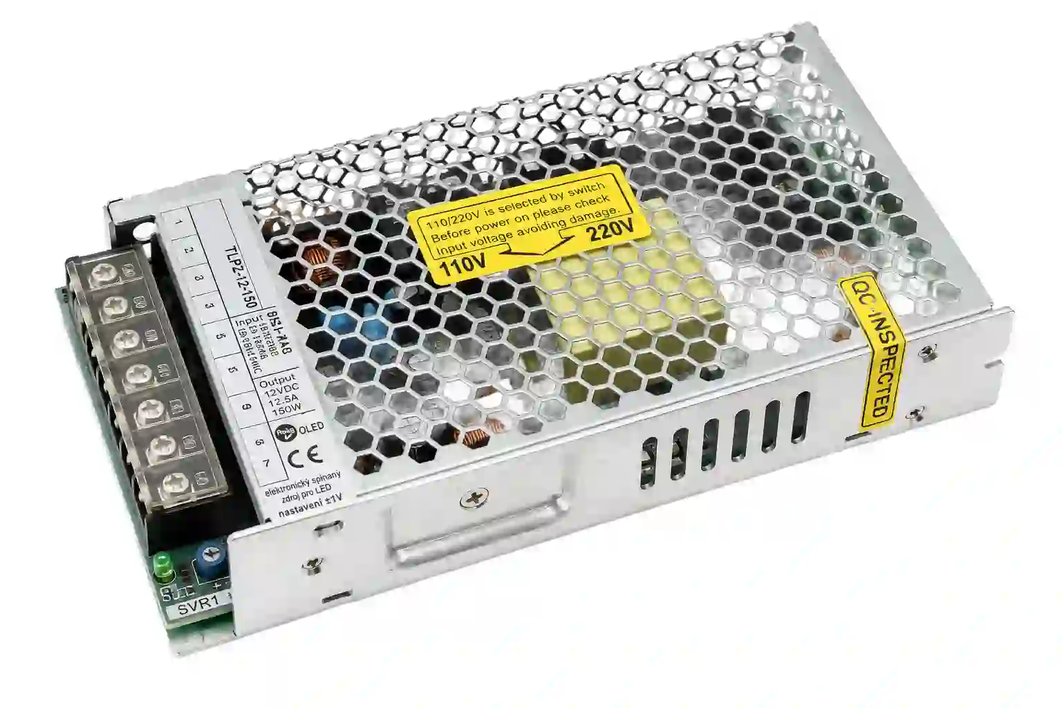 LED napájecí zdroj 12V 150W 12,5A IP20 pro vnitřní LED instalace s přepínačem 115V 230V